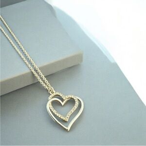 Claire’s Double Heart Dainty Silver Tone Pendant Necklace Valentine’s